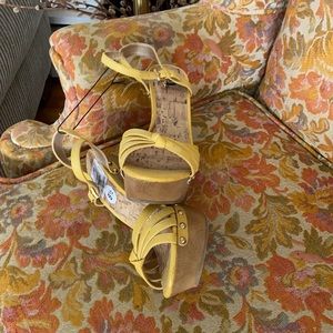 Yellow open-toe heels with ankle strap